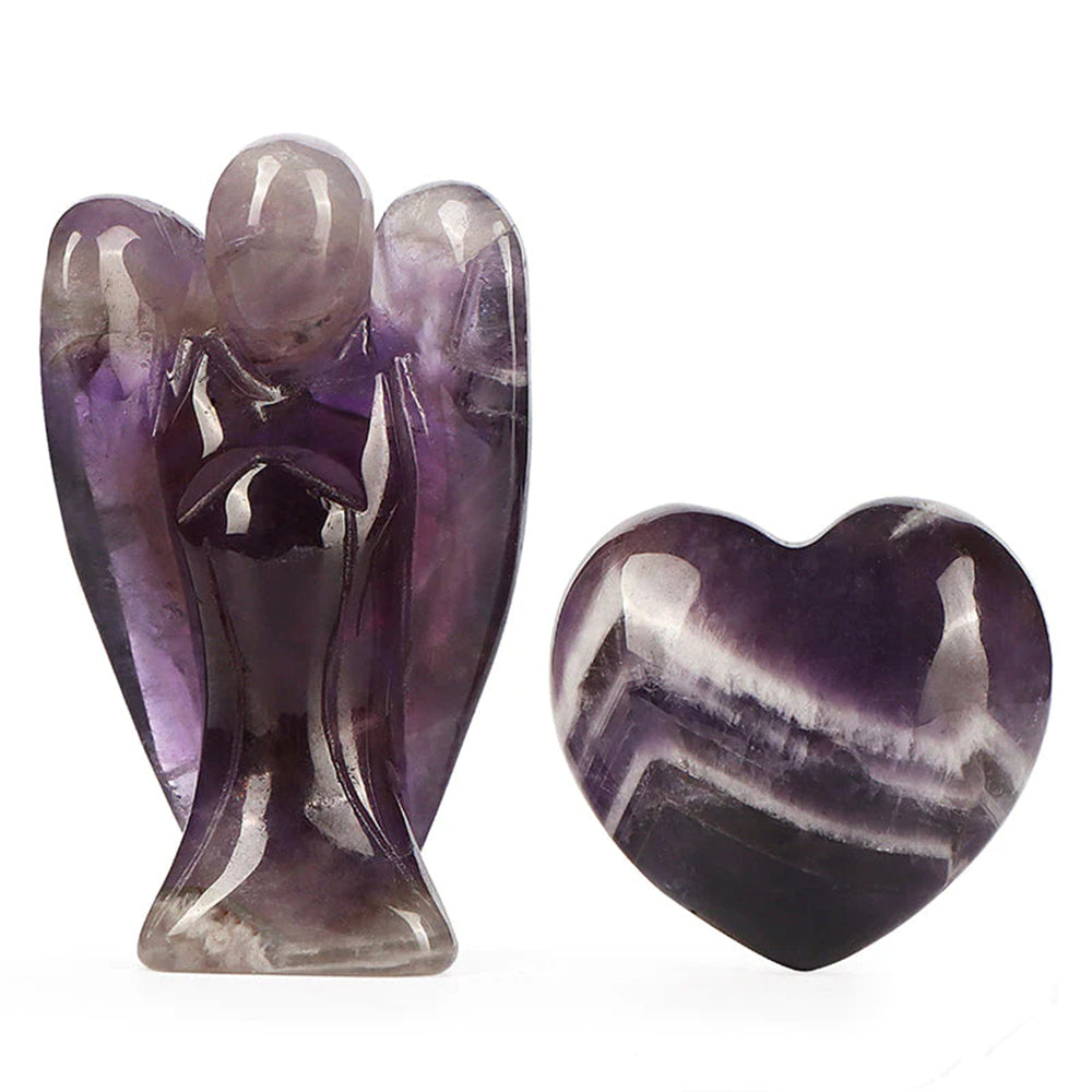 Pocket Guardian Angel Figurine and Chakra Heart Stone Set